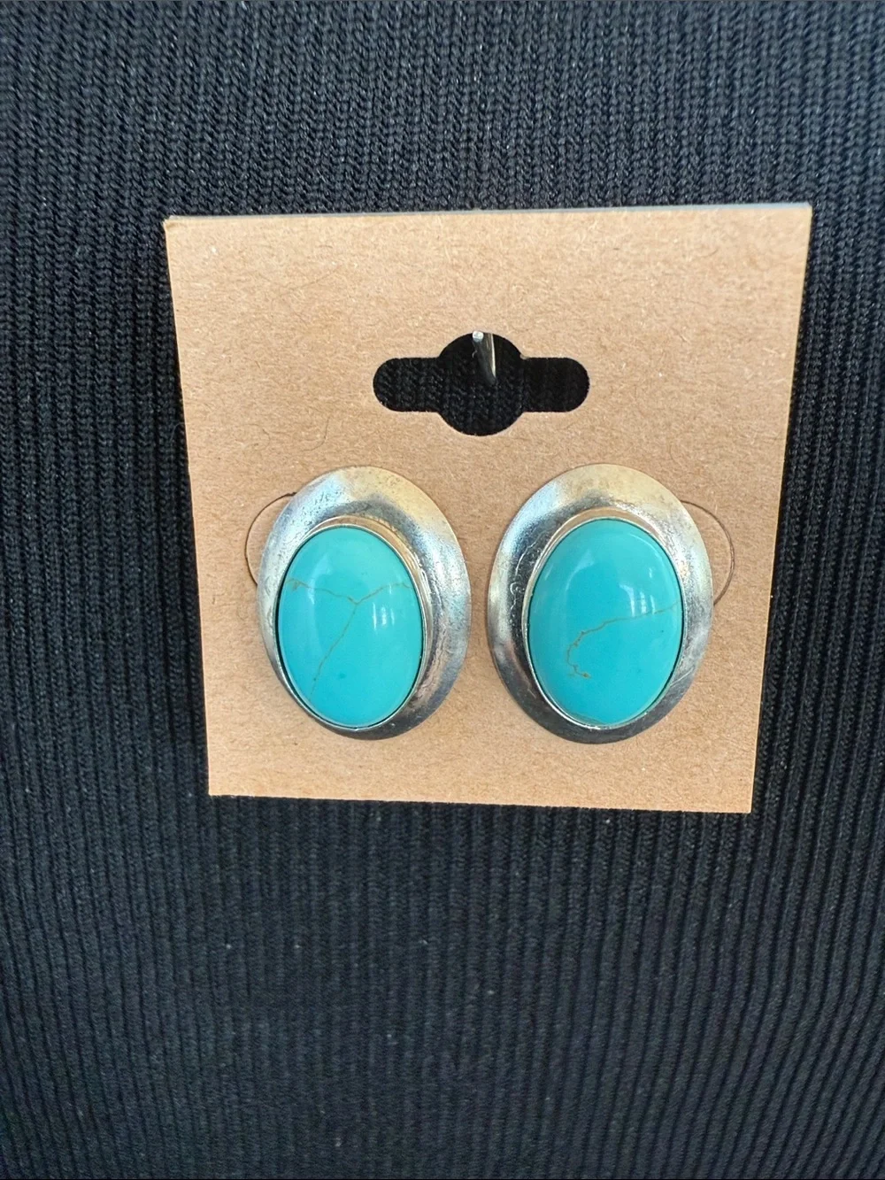 Vintage Faux Turquoise Oval Stone on sterling Silver Earrings